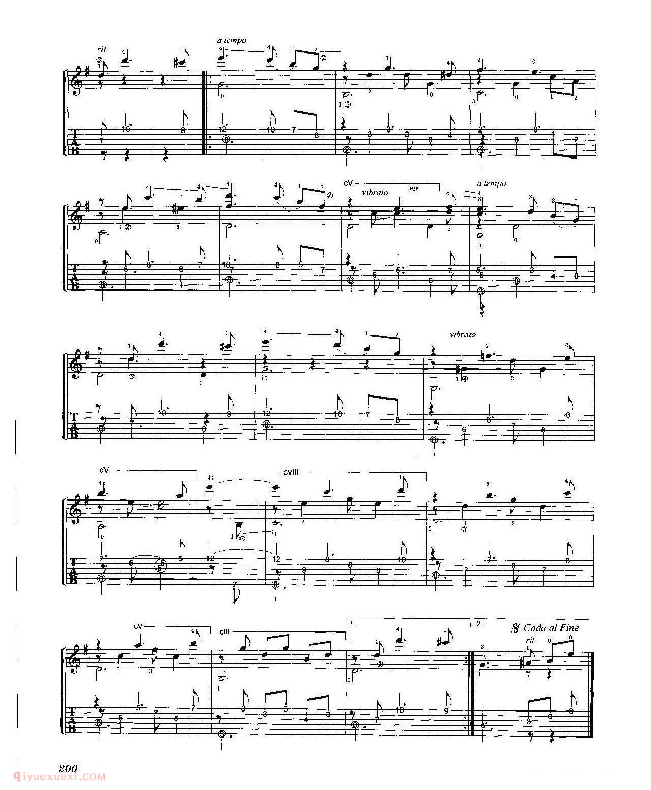 古典吉他名曲[委内瑞拉华尔兹之女黑人]劳罗