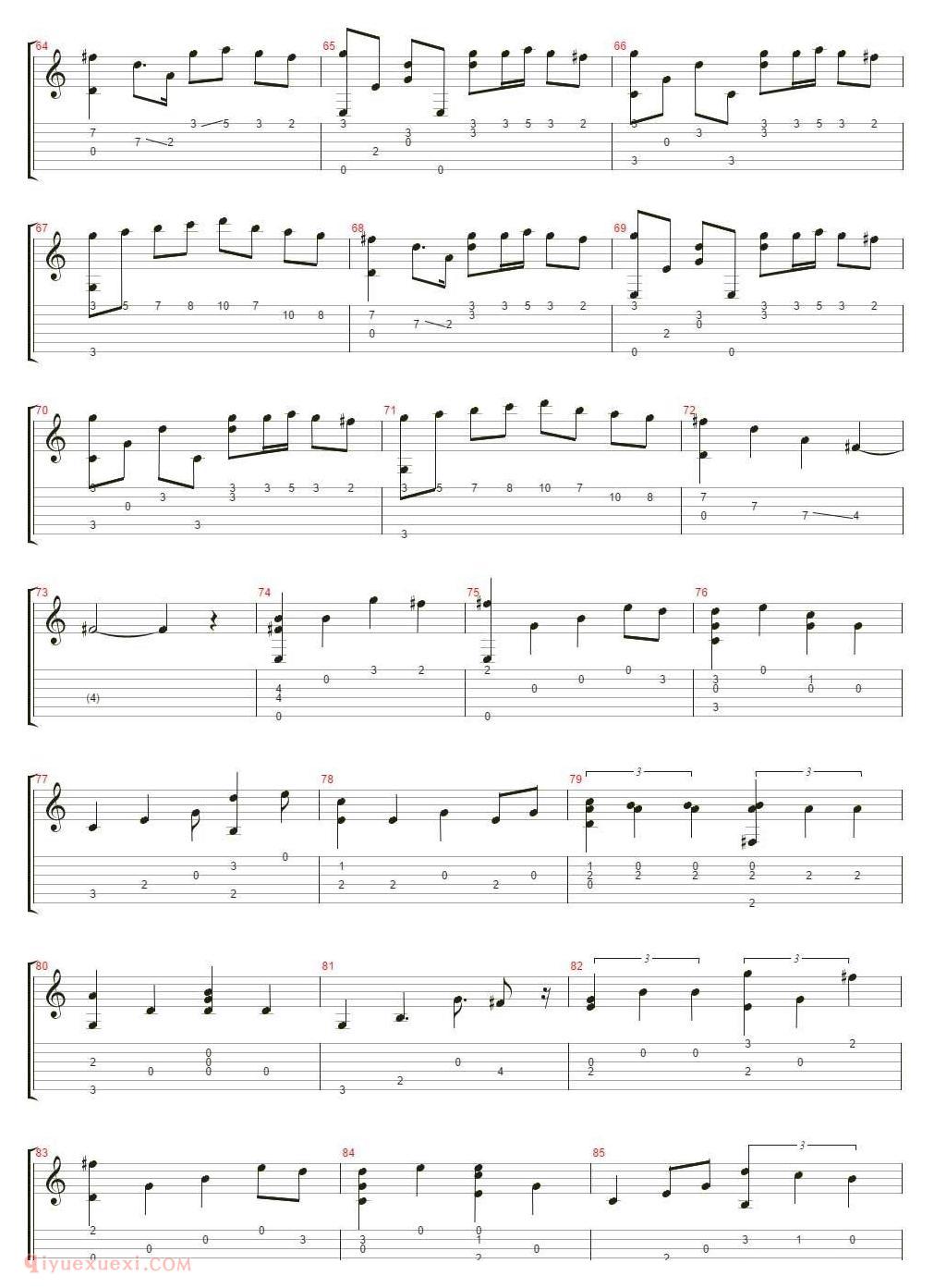 纯音乐《river flows in you》吉他指弹谱