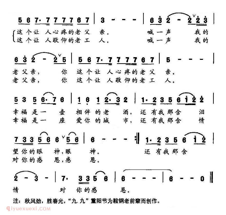 唢呐简谱《我的工人老父亲》