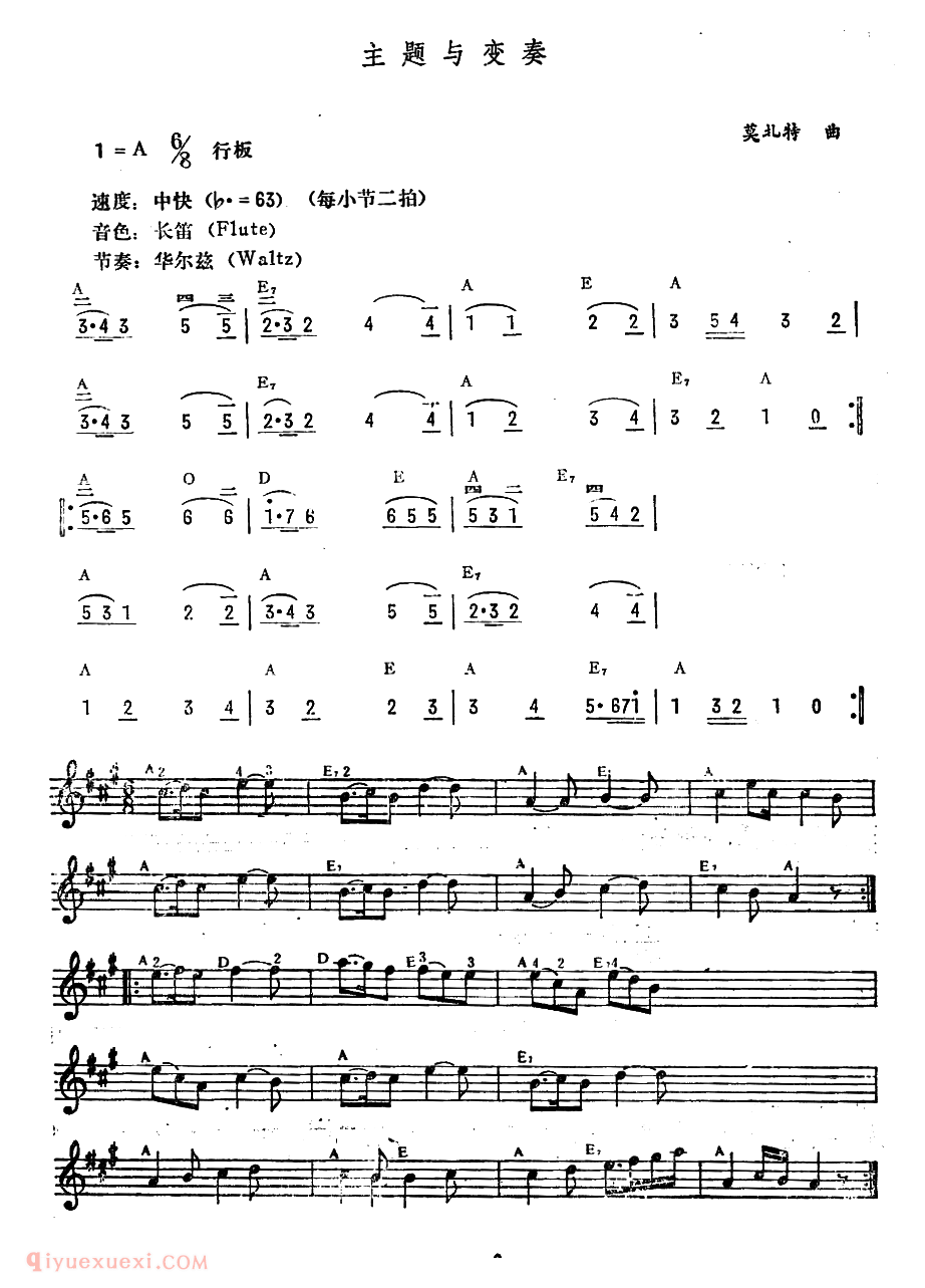 电子琴歌谱【主题与变奏】五线谱