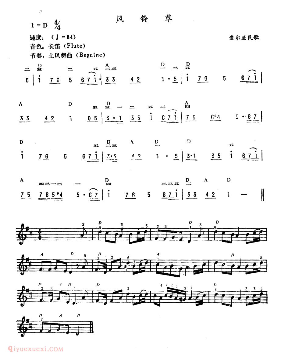 电子琴歌谱【风铃草】五线谱