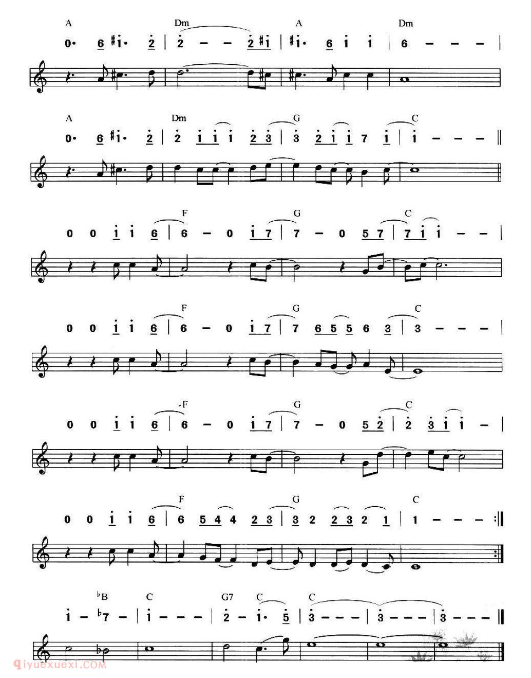 口琴乐谱【电话诉衷情 电影红衣女郎插曲】五线谱及简谱