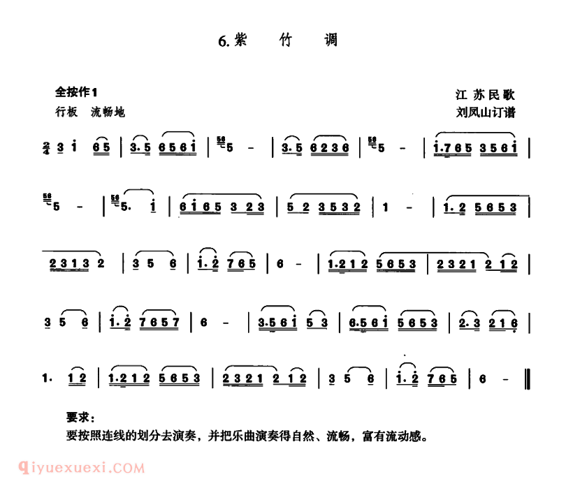 葫芦丝乐谱【紫竹调】五线谱