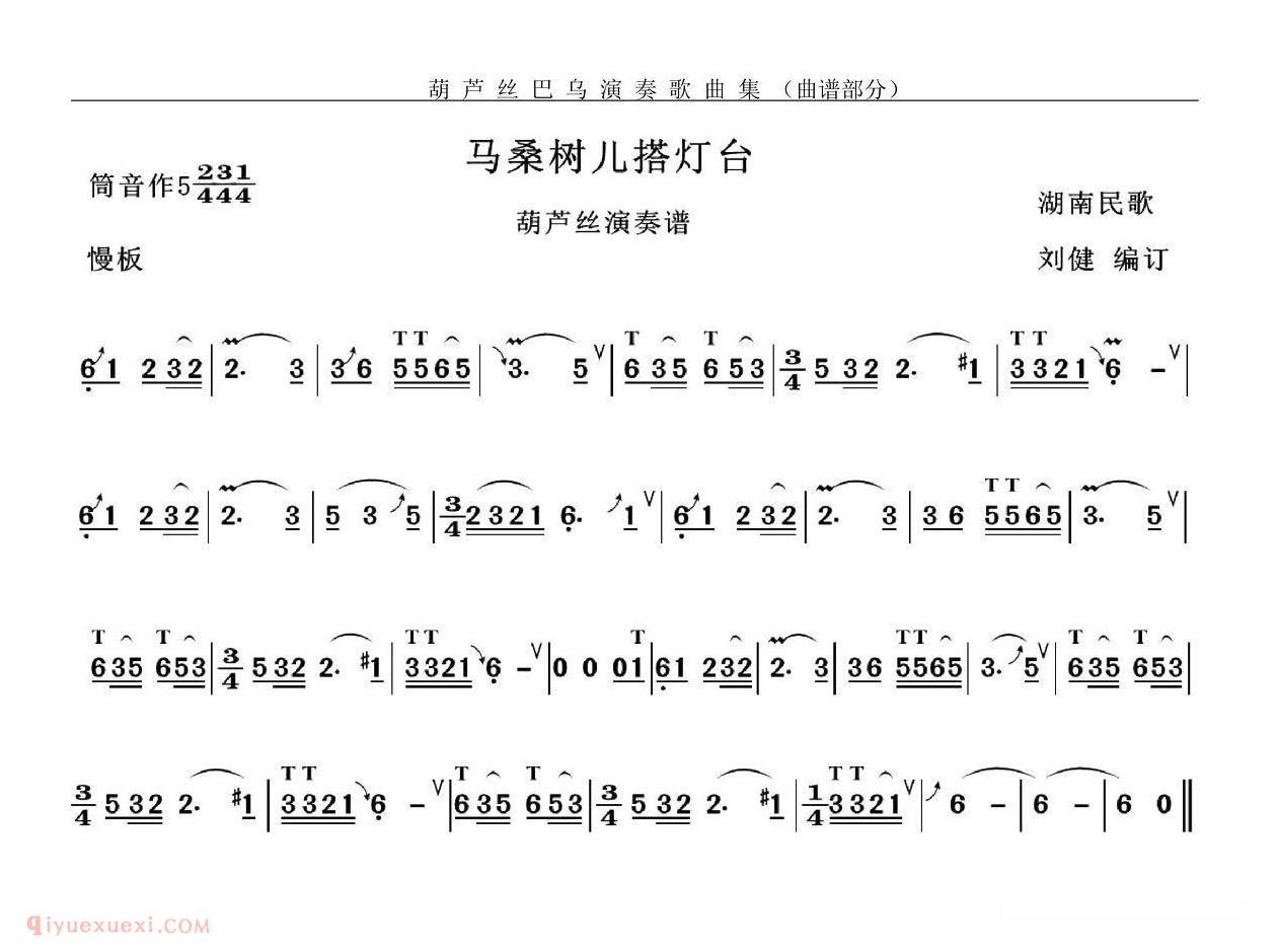 葫芦丝乐曲【马桑树儿搭灯台】简谱