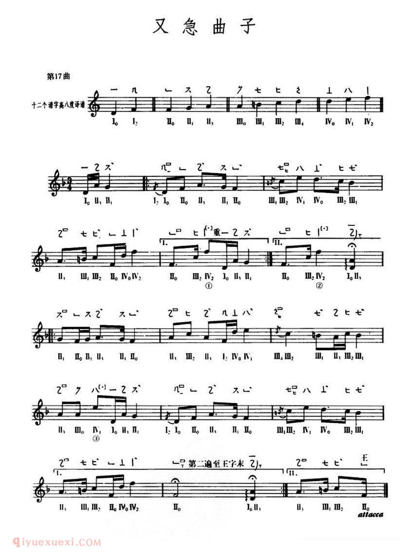 琵琶乐谱【又急曲子 敦煌琵琶曲谱 第17曲】五线谱