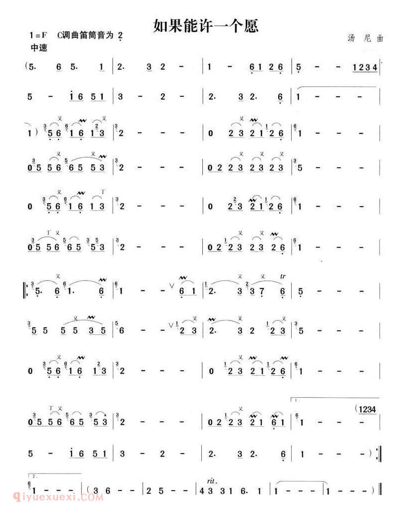 洞箫乐曲【如果能许一个愿】简谱