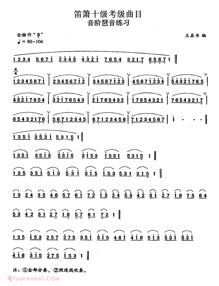 洞箫乐曲【音阶琶音练习】箫十级考级曲目简谱