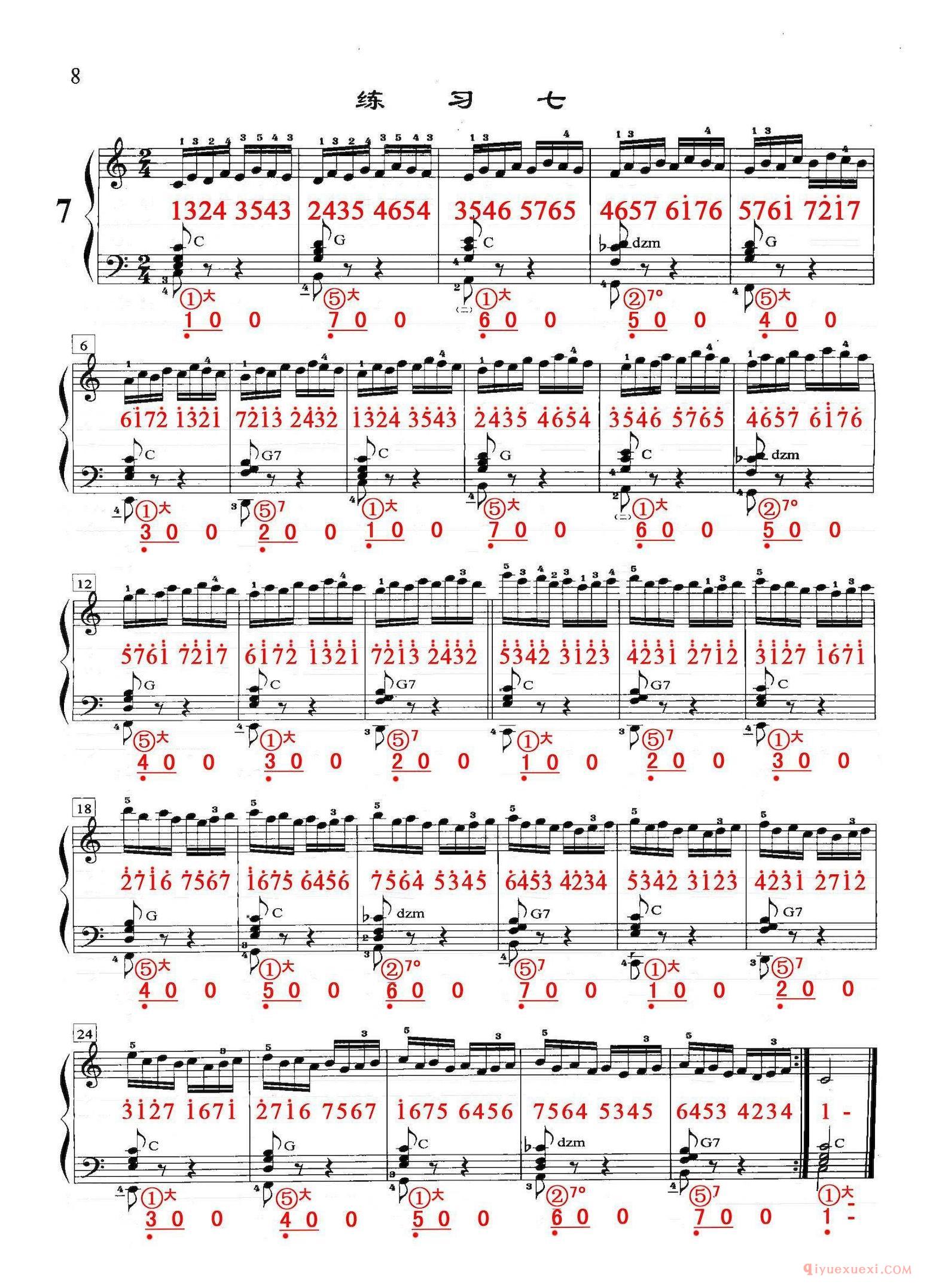 哈农《手风琴手指练习》之七（五线谱+简谱）