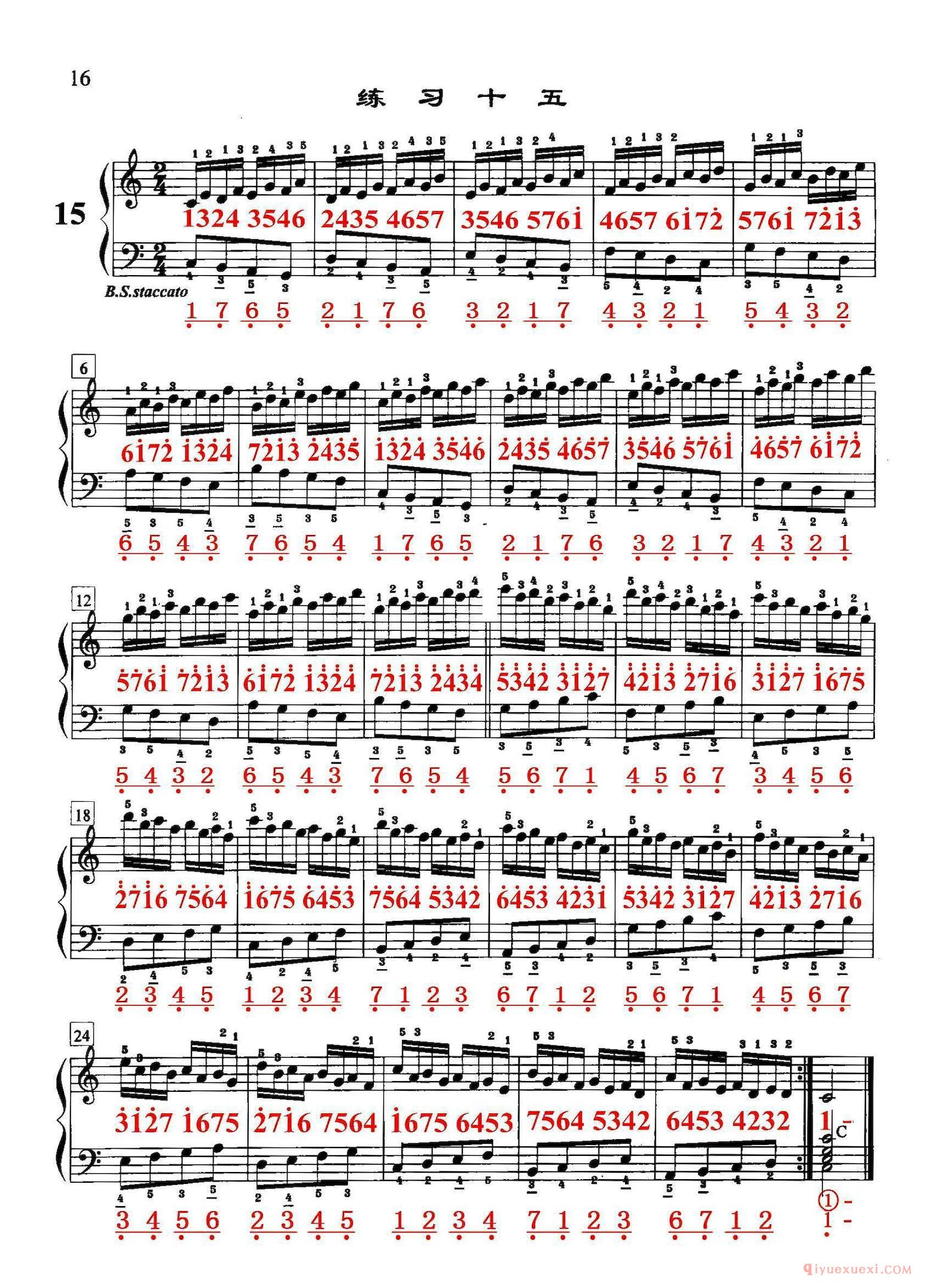 哈农《手风琴手指练习》之十五（五线谱+简谱）