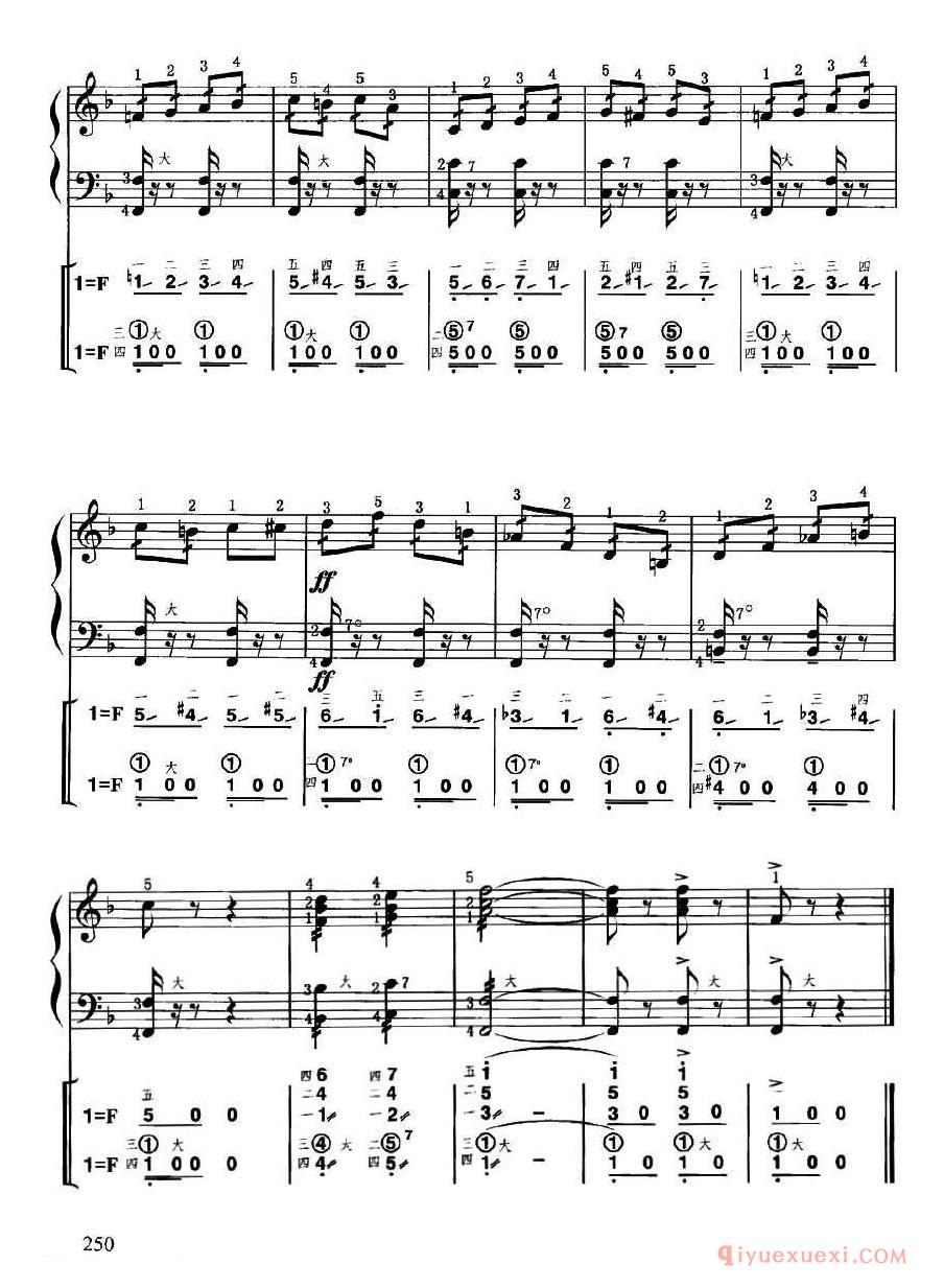 手风琴乐曲谱【匈牙利狂想曲第二号选段】线简谱对照、带指法版