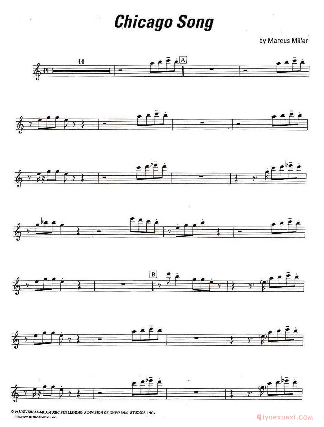 萨克斯乐谱【Chicago song】五线谱