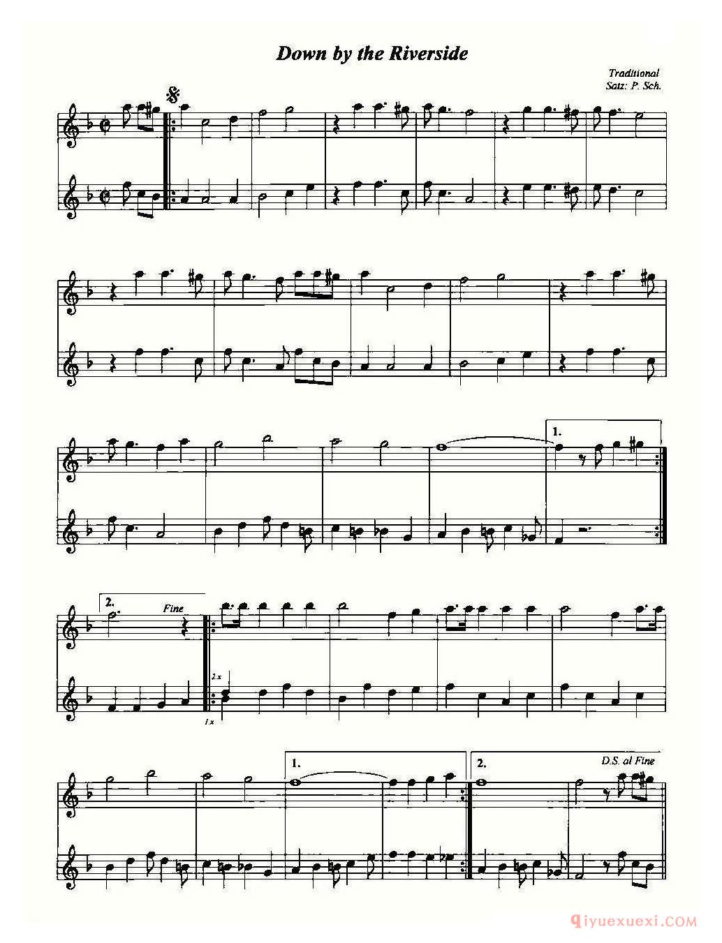 萨克斯谱【Down by the Riverside】五线谱