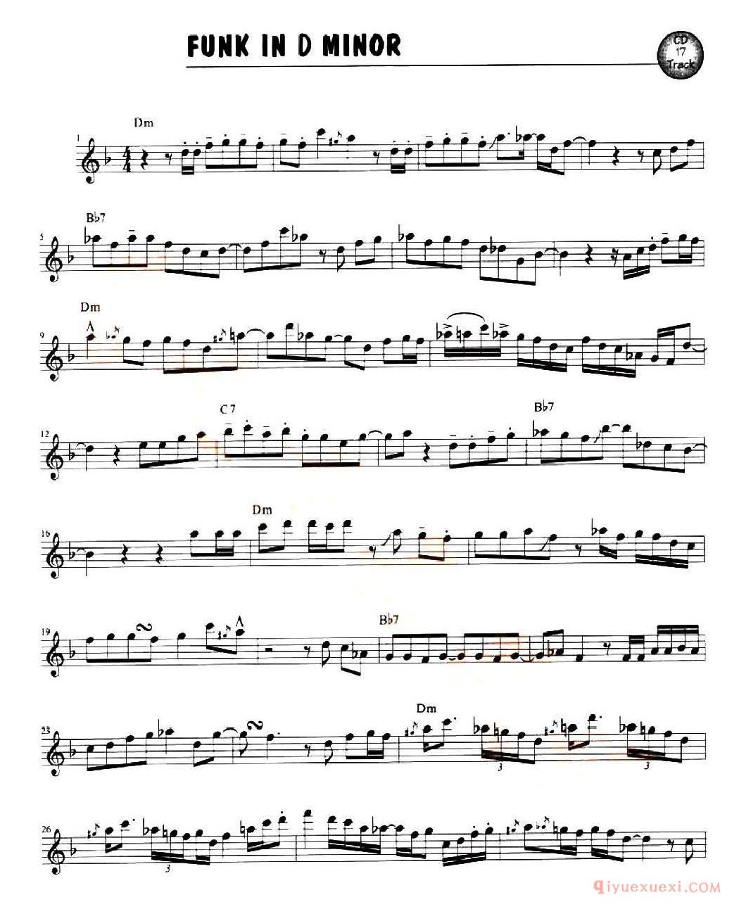 萨克斯谱【FUNK IN D MINOR】五线谱