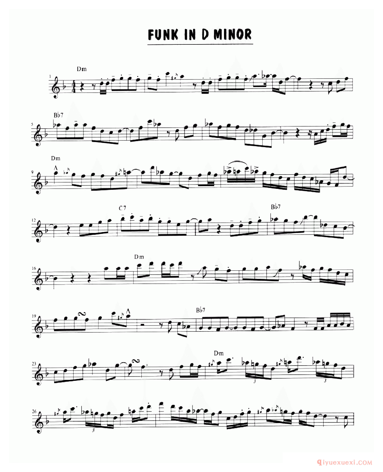 萨克斯谱【FUNK IN D MINOR】五线谱