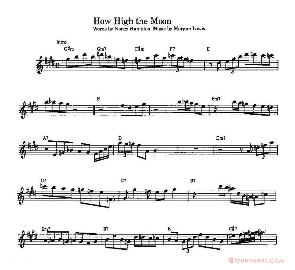 萨克斯谱【How High the Moon】五线谱