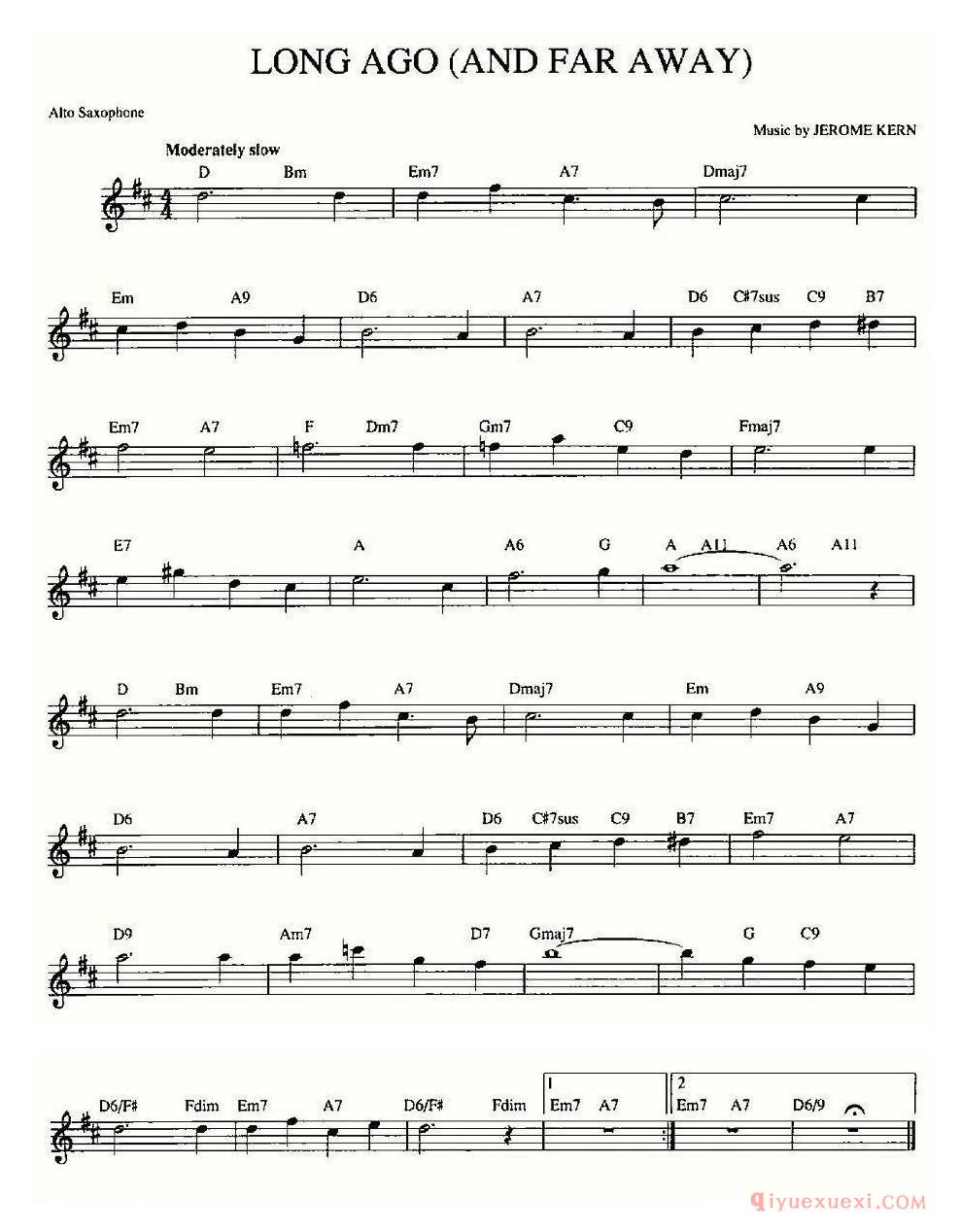 萨克斯谱【LONG AGO AND FAR AWAY】五线谱