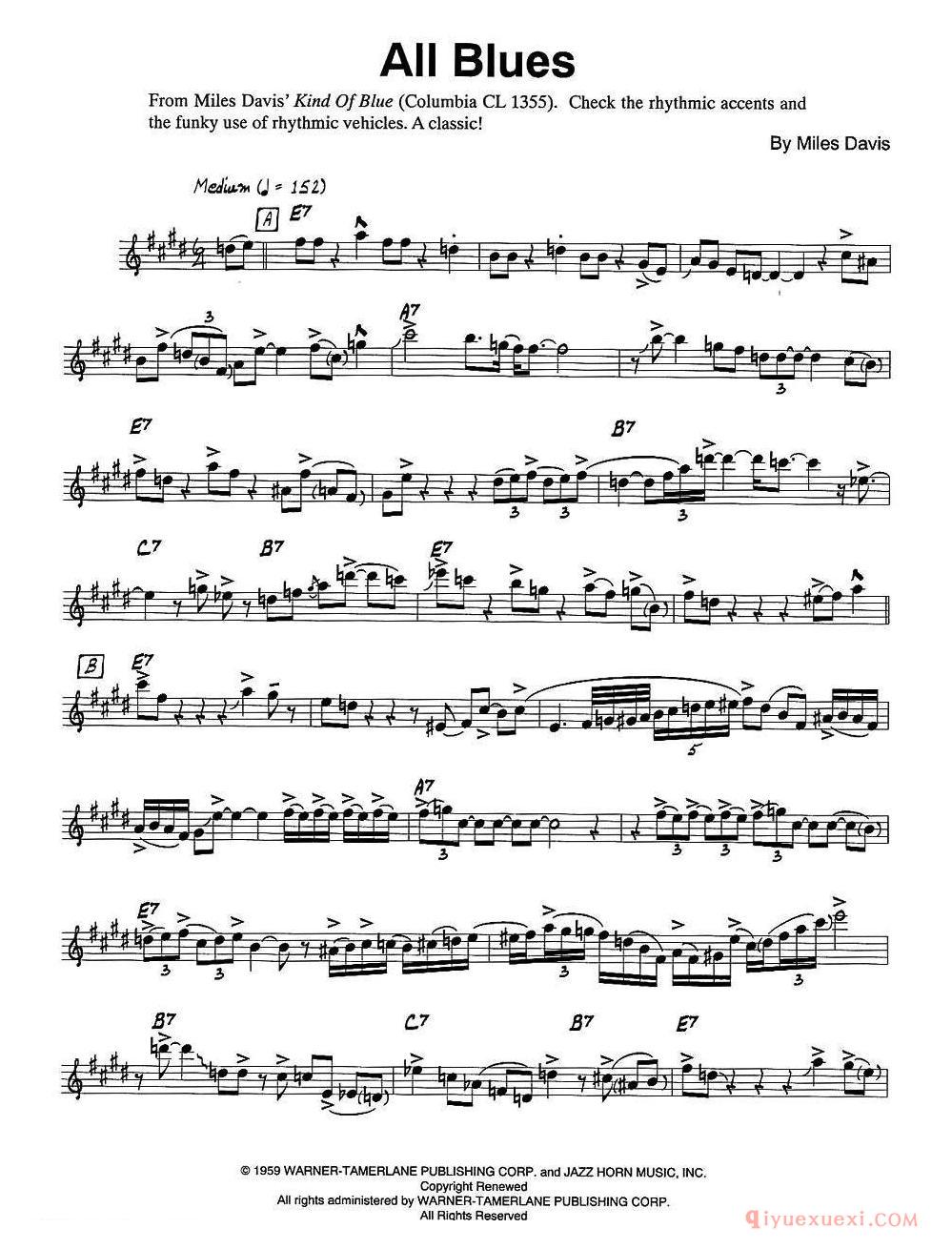 萨克斯谱《All Blues》五线谱