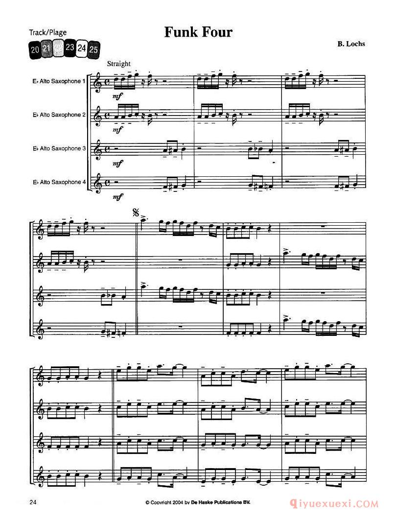 萨克斯谱《Funk Four 中音萨克斯四重奏》五线谱