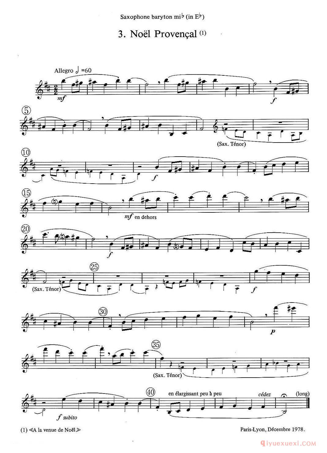 jean Bouvard 编写的6首萨克斯四重奏(低音萨克斯分谱)
