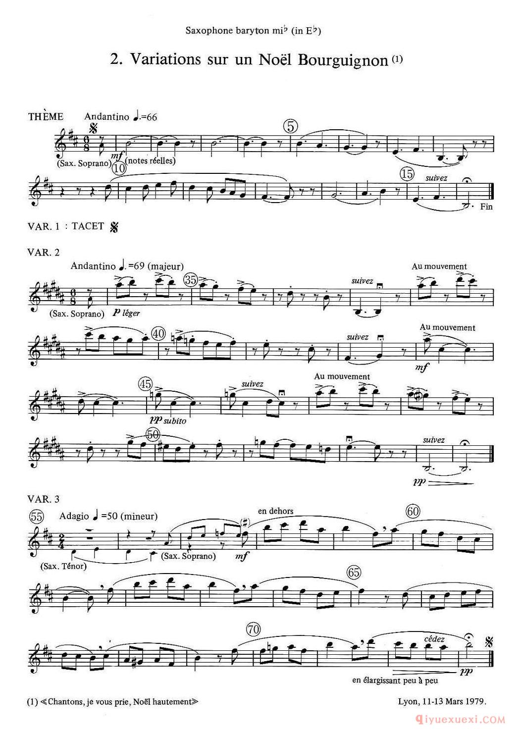 jean Bouvard 编写的6首萨克斯四重奏(低音萨克斯分谱)