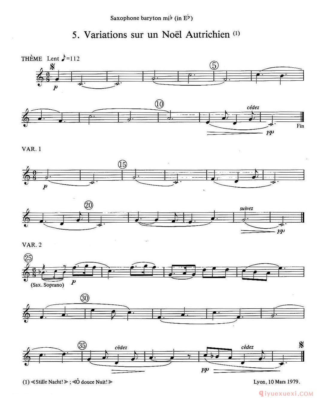 jean Bouvard 编写的6首萨克斯四重奏(低音萨克斯分谱)