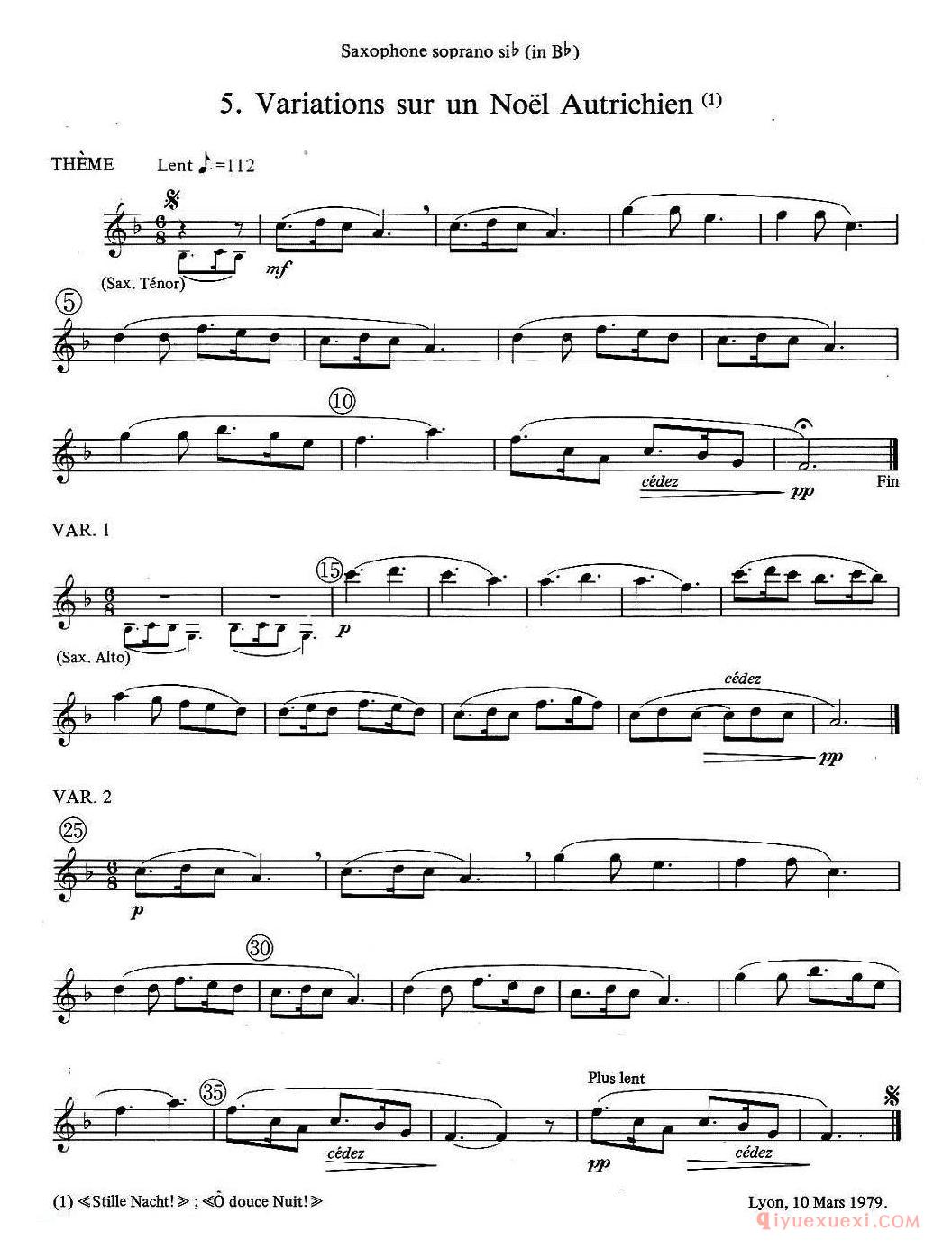 jean Bouvard 编写的6首萨克斯四重奏(高音萨克斯分谱)