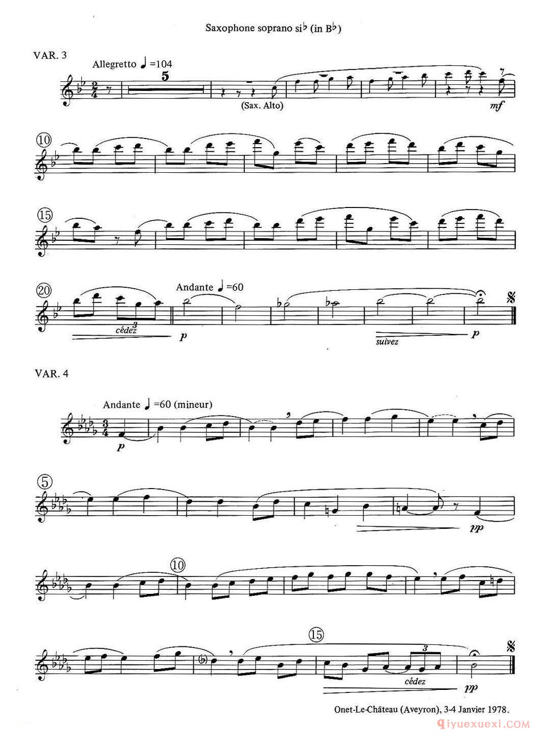 jean Bouvard 编写的6首萨克斯四重奏(高音萨克斯分谱)