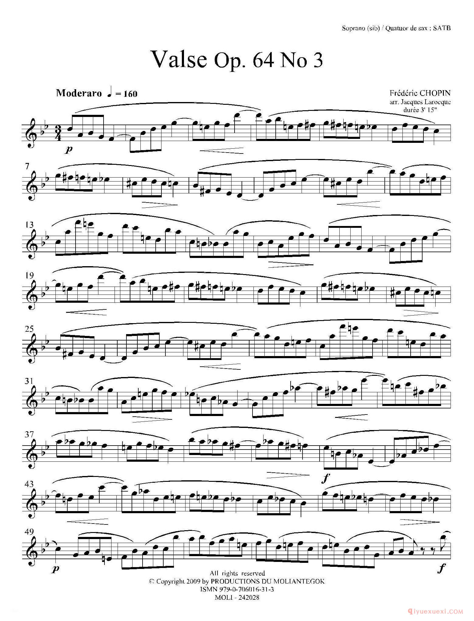 降A大调圆舞曲 Op.64 No.3(四重奏高音萨克斯分谱)