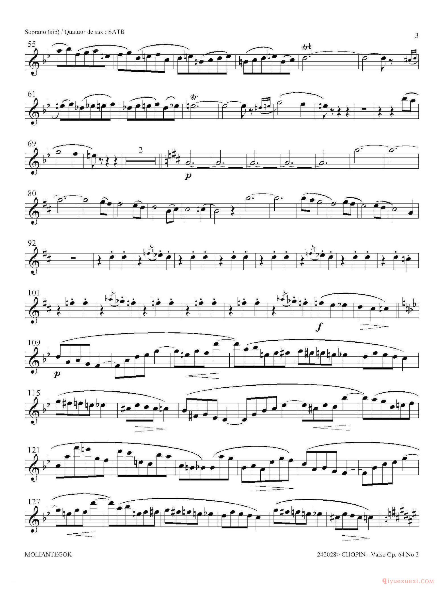降A大调圆舞曲 Op.64 No.3(四重奏高音萨克斯分谱)