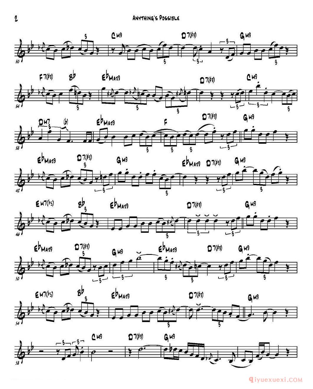 萨克斯谱《Anything‘s Possible 降E大调》五线谱