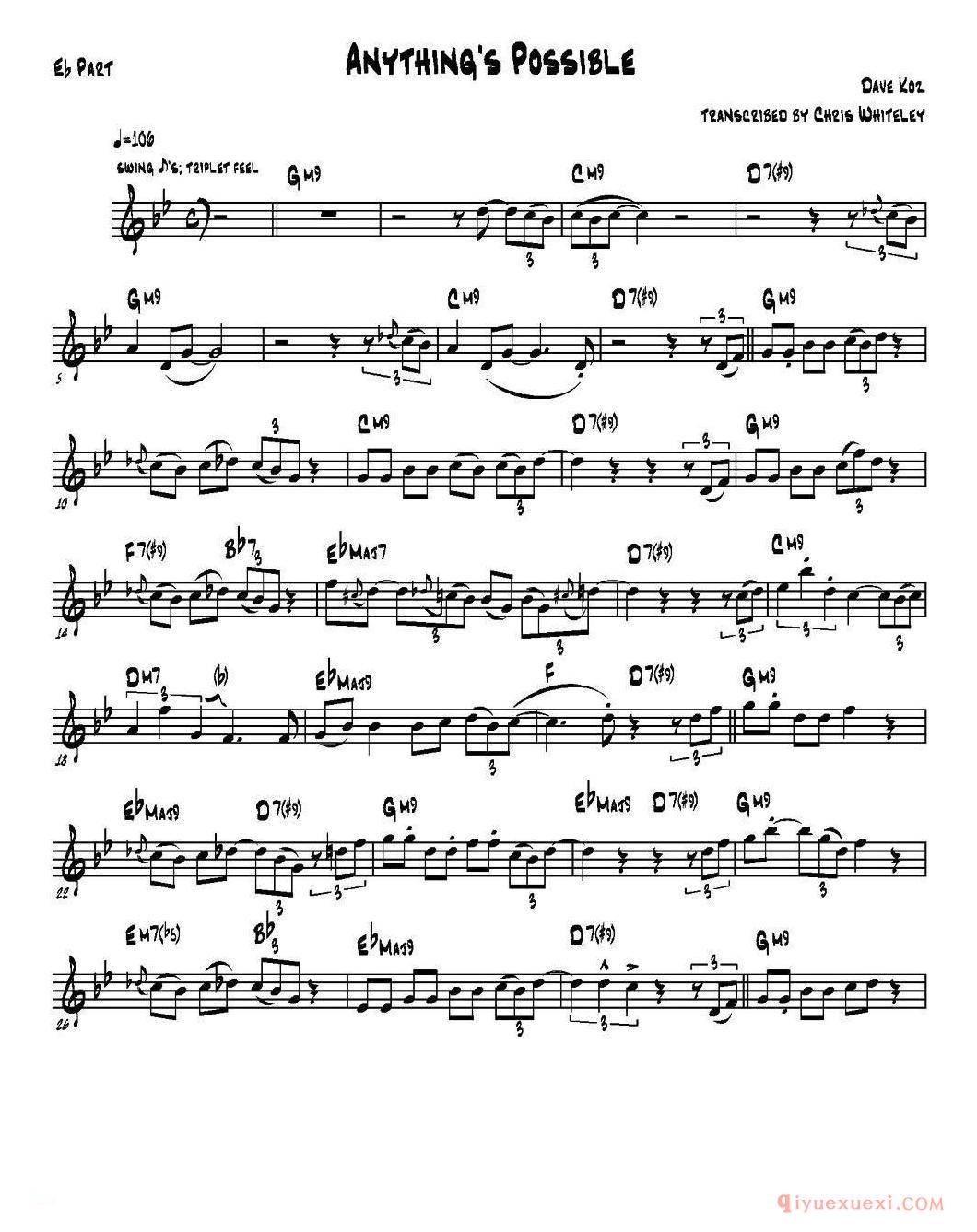 萨克斯谱《Anything‘s Possible 降E大调》五线谱