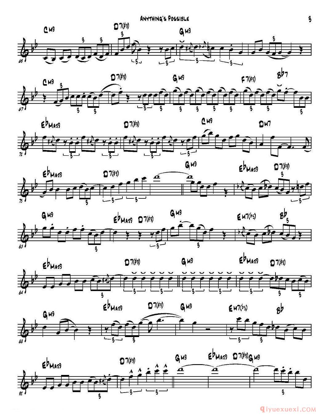 萨克斯谱《Anything‘s Possible 降E大调》五线谱