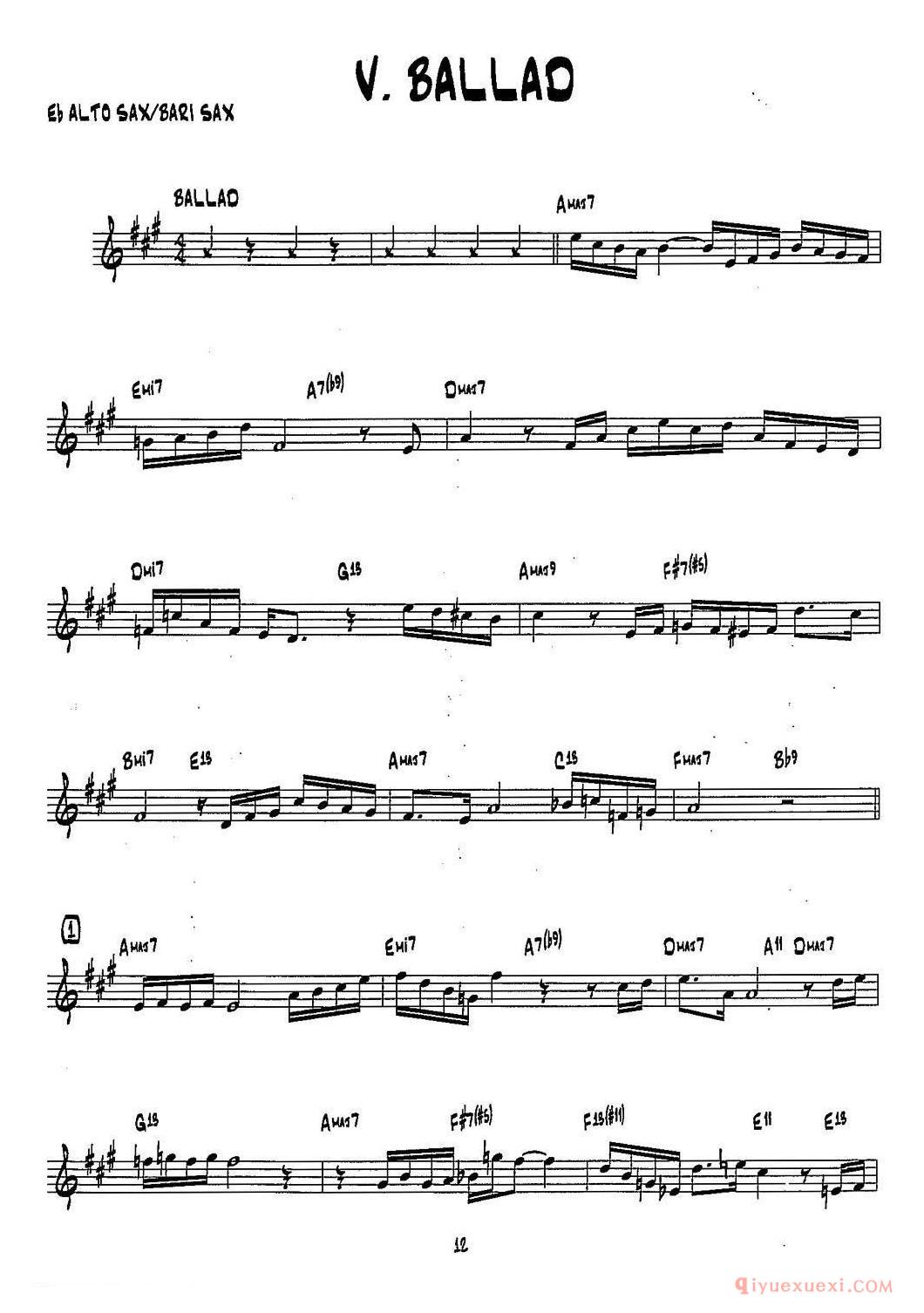 萨克斯谱《BALLAD 15首爵士练习曲之》五线谱