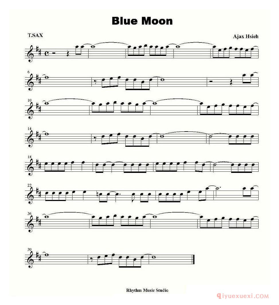 萨克斯谱《Blue Moon》五线谱