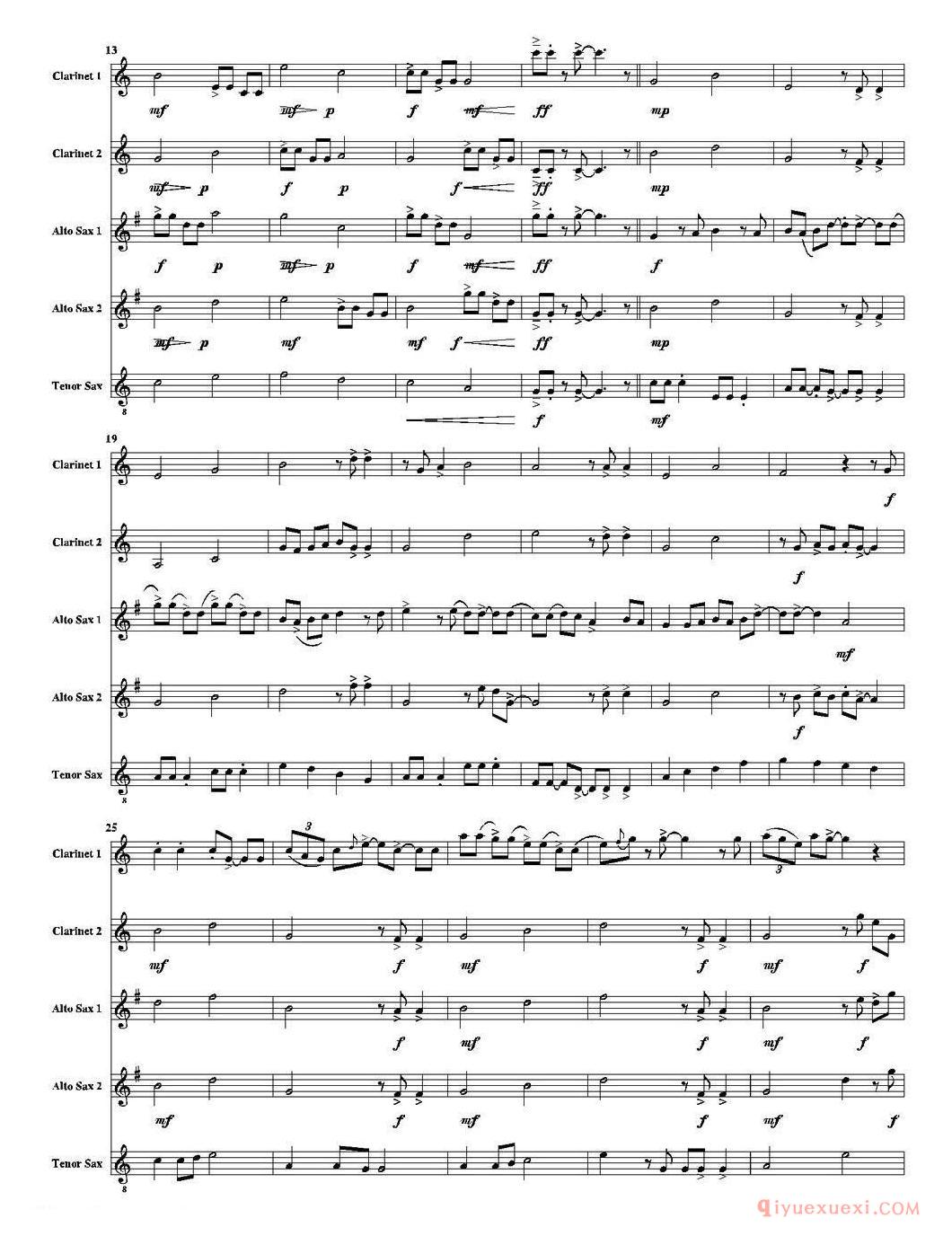 萨克斯谱《Bouncy Boat（颠簸的船）五重奏总谱》五线谱