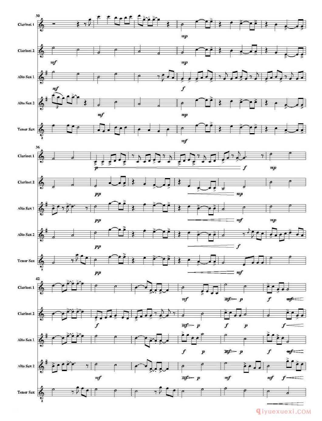 萨克斯谱《Bouncy Boat（颠簸的船）五重奏总谱》五线谱