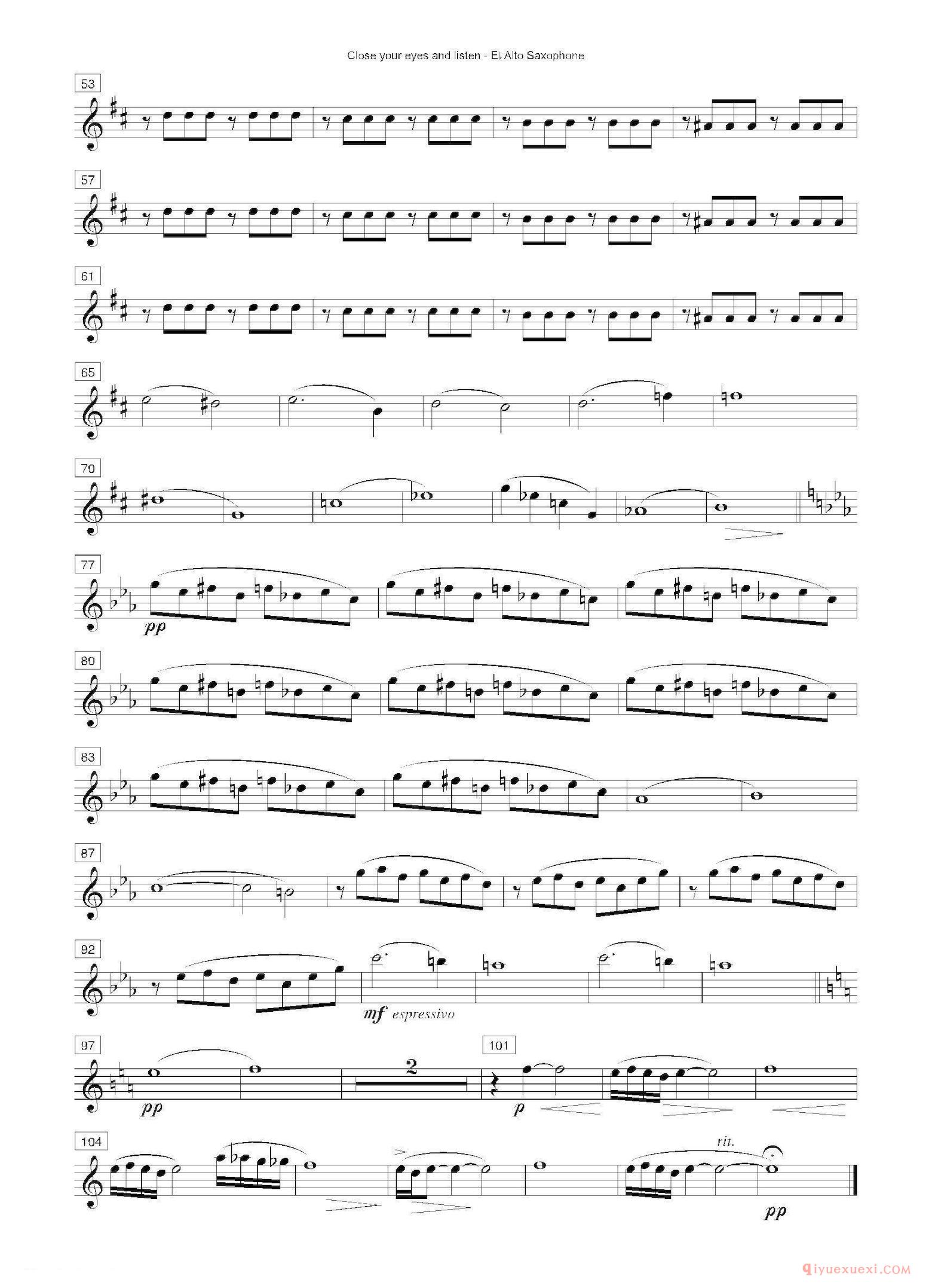 萨克斯谱《Close your eyes and listen 四重奏总谱/分谱》五线谱