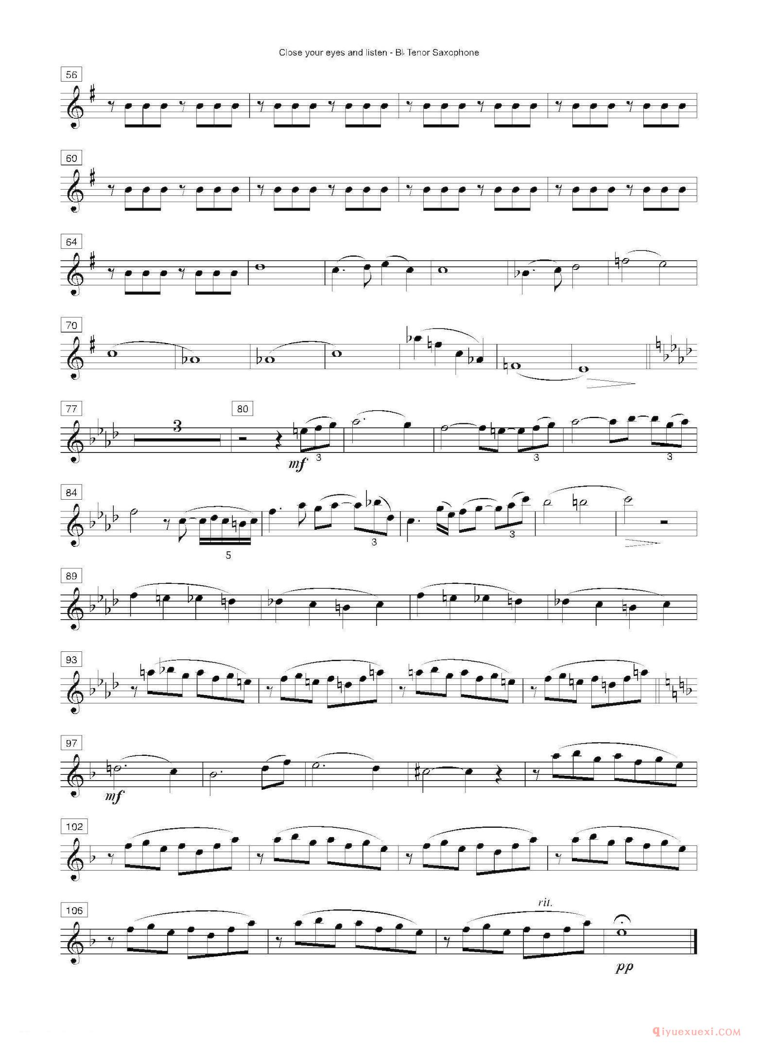 萨克斯谱《Close your eyes and listen 四重奏总谱/分谱》五线谱