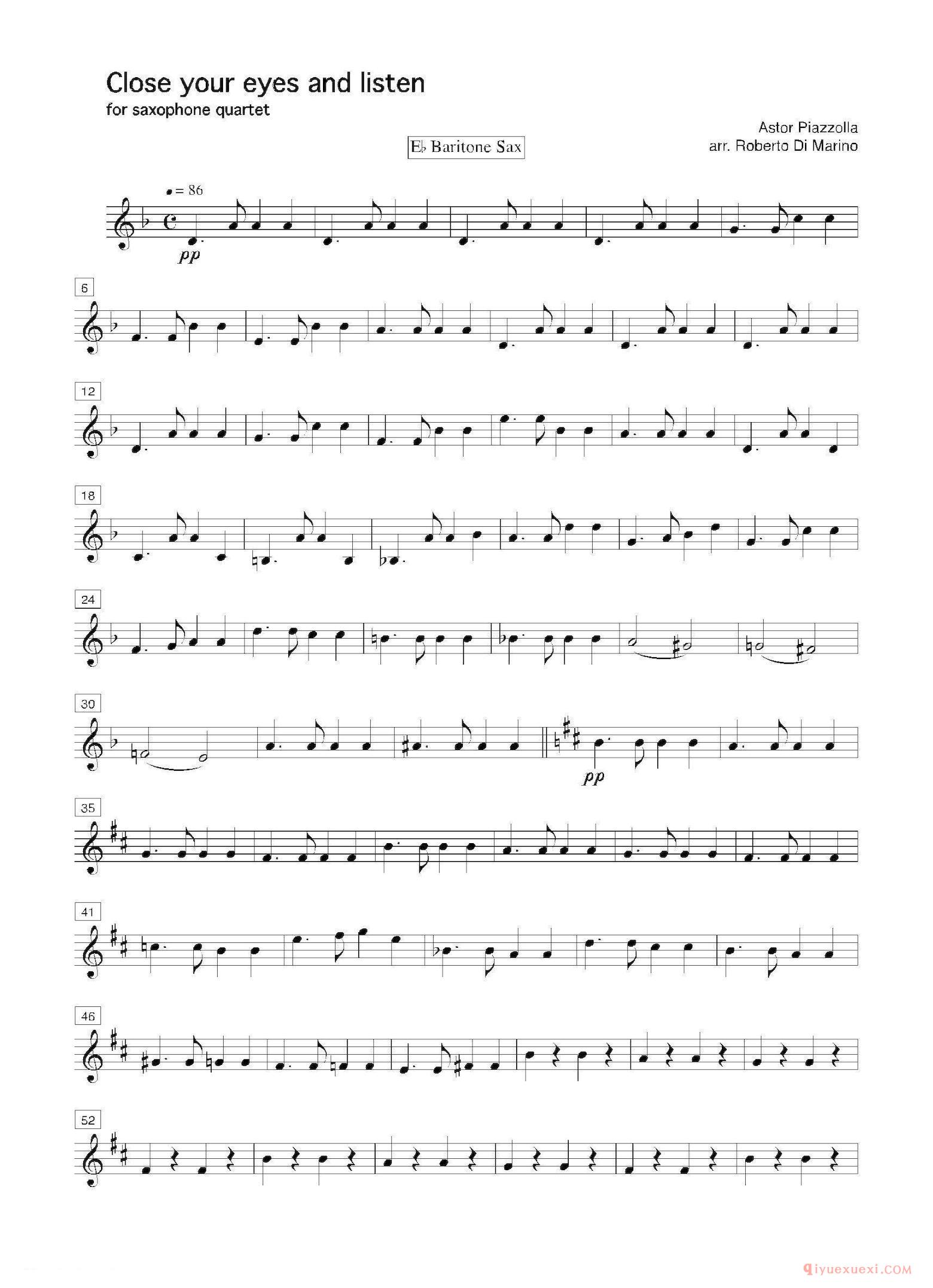 萨克斯谱《Close your eyes and listen 四重奏总谱/分谱》五线谱