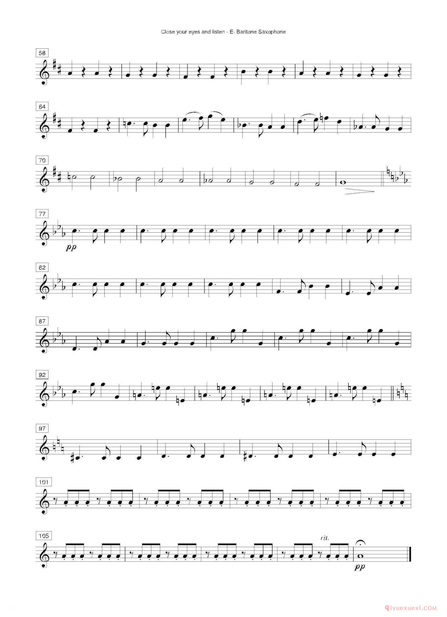 萨克斯谱《Close your eyes and listen 四重奏总谱/分谱》五线谱