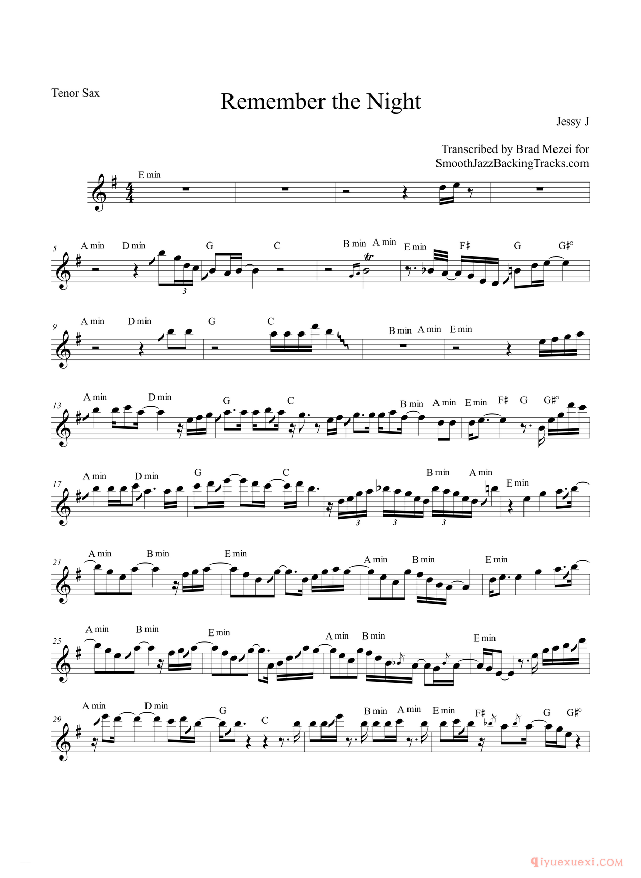 萨克斯谱[Remember The Night 次中音萨克斯]五线谱