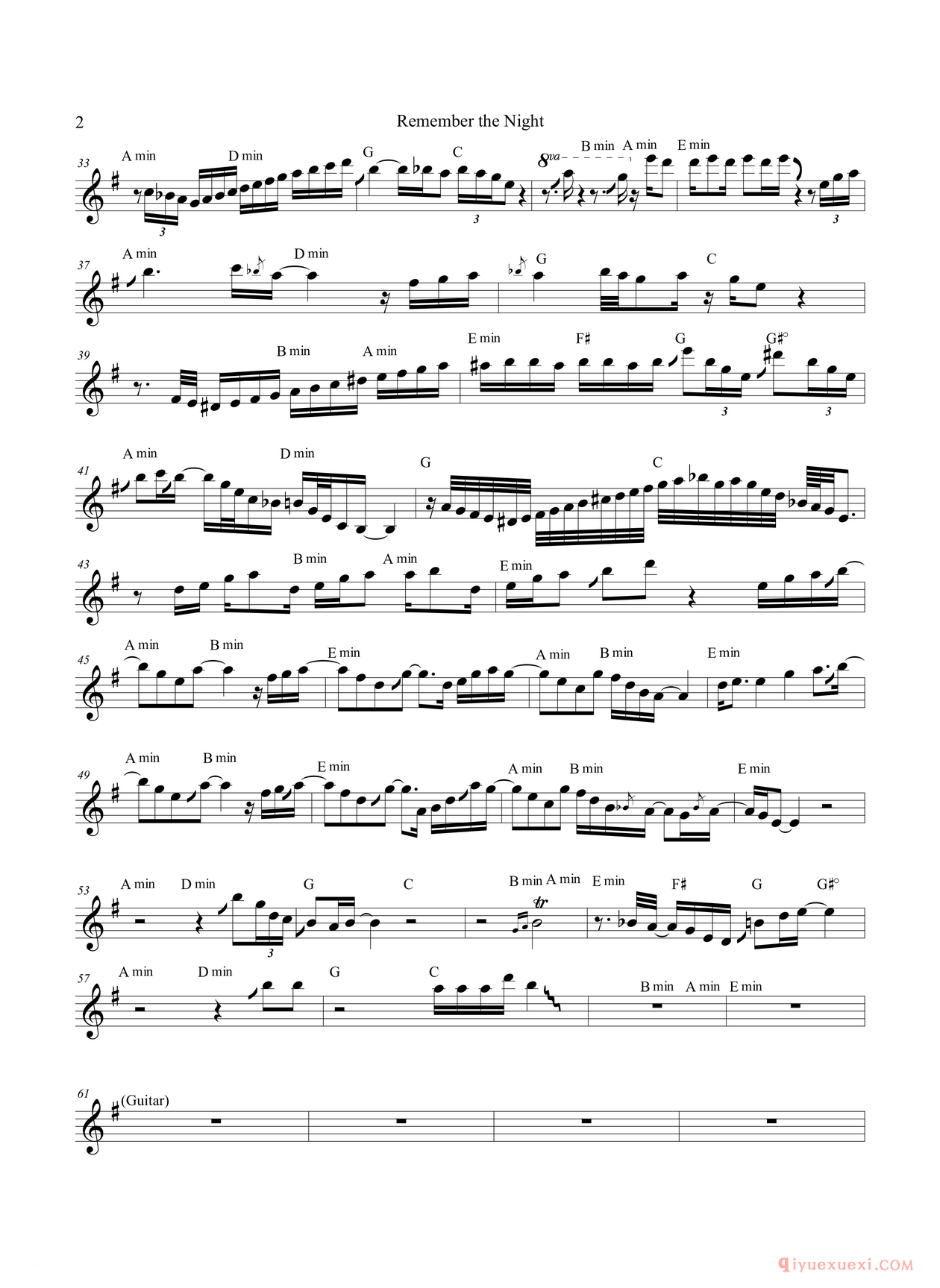 萨克斯谱[Remember The Night 次中音萨克斯]五线谱