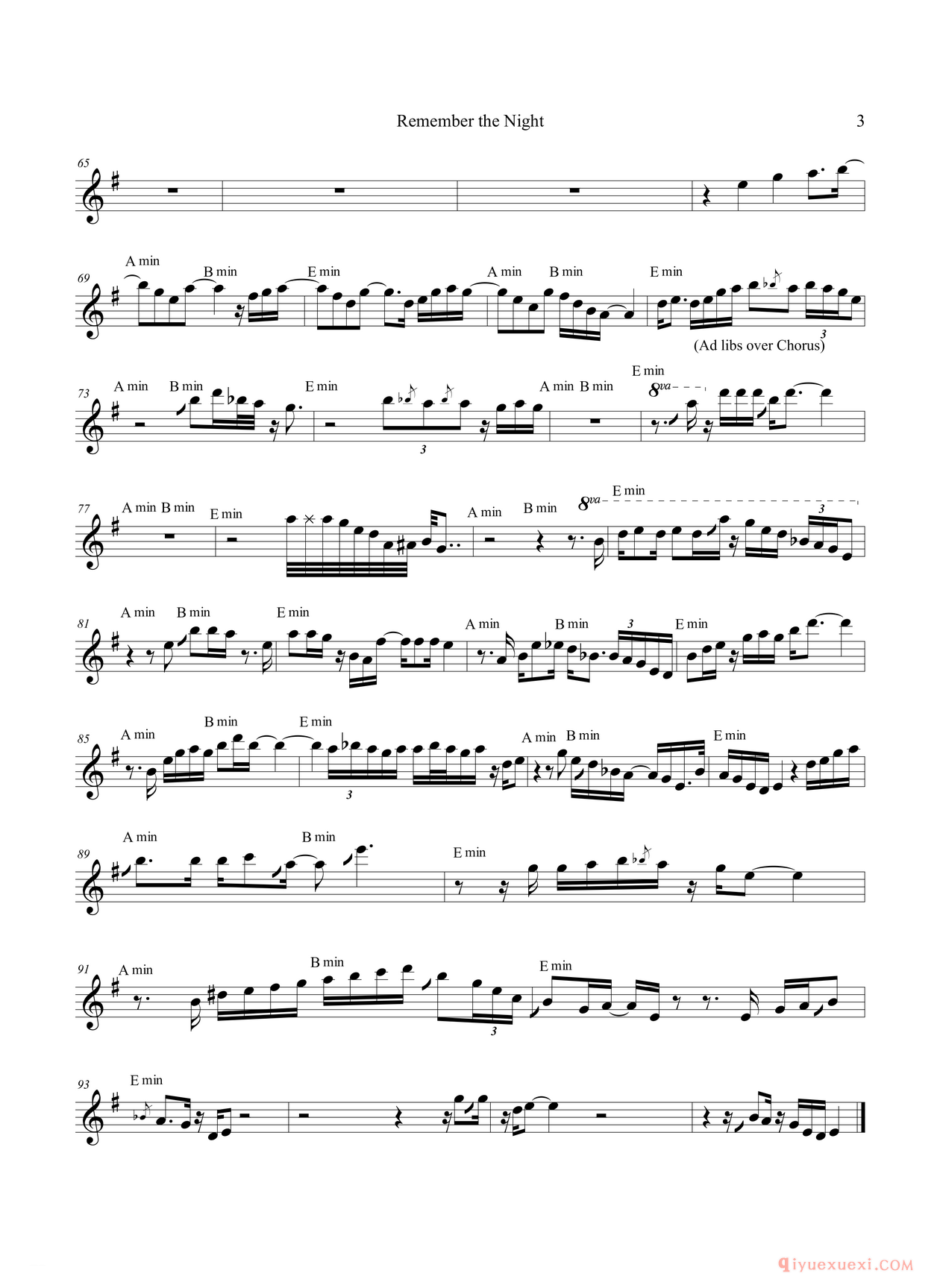 萨克斯谱[Remember The Night 次中音萨克斯]五线谱