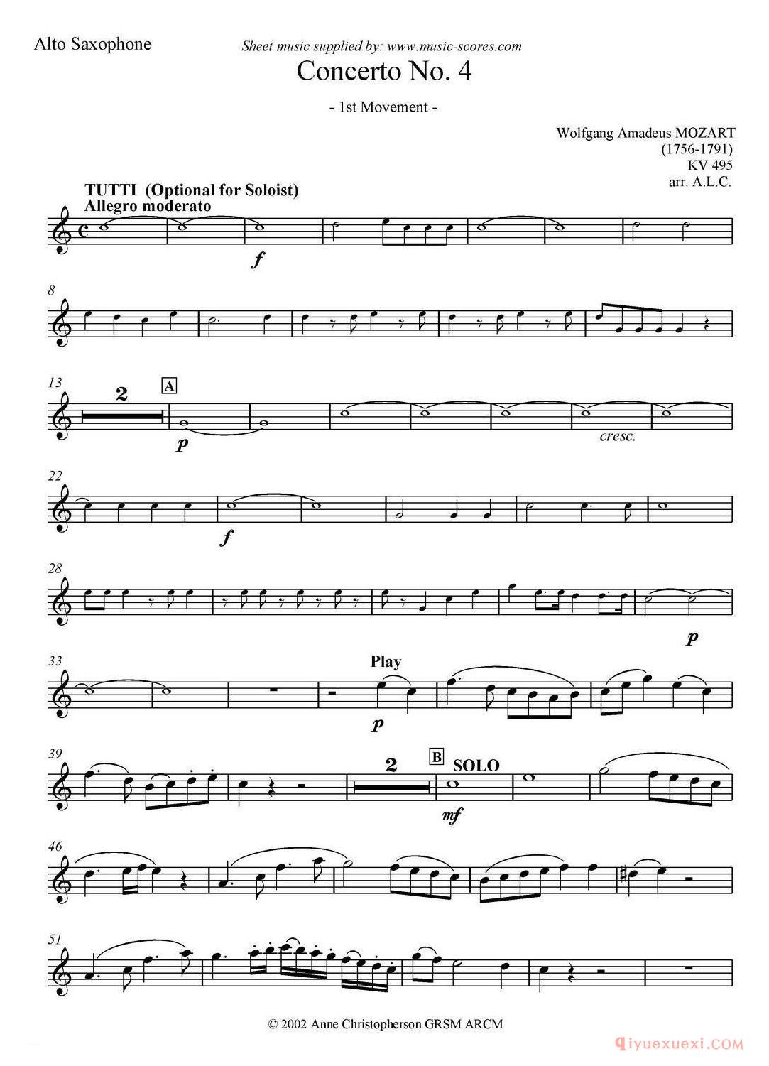 Mozart:Concerto KV495 No.4-1st(中音萨克斯)