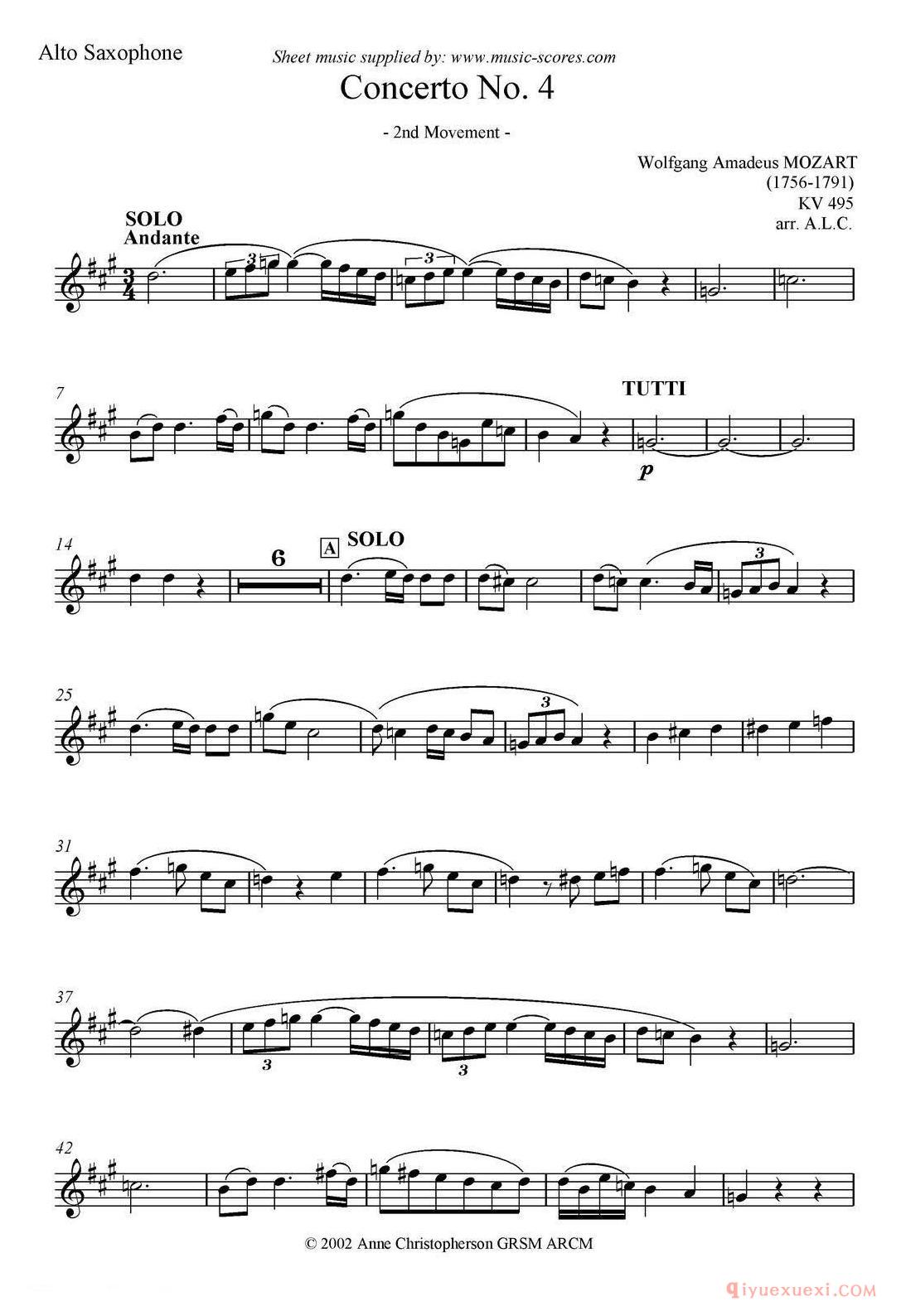 Mozart:Concerto KV495 No.4-2st(高音萨克斯)