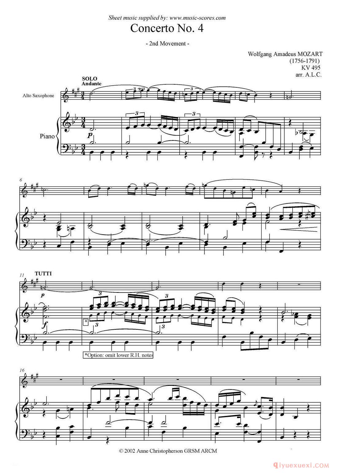 Mozart:Concerto KV495 No.4-2st(高音萨克斯/钢琴伴奏)