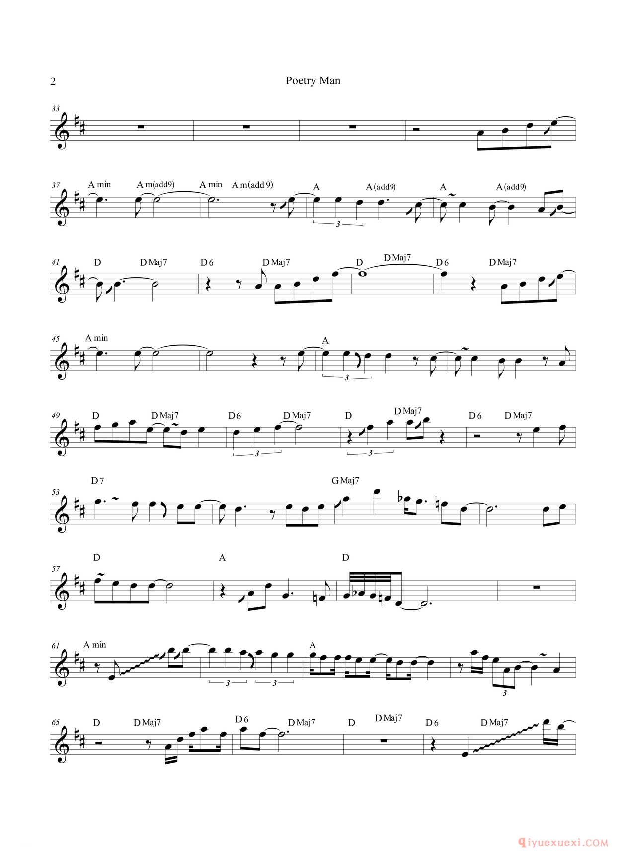 萨克斯谱《Poetry Man 高音萨克斯-次中音萨克斯》五线谱