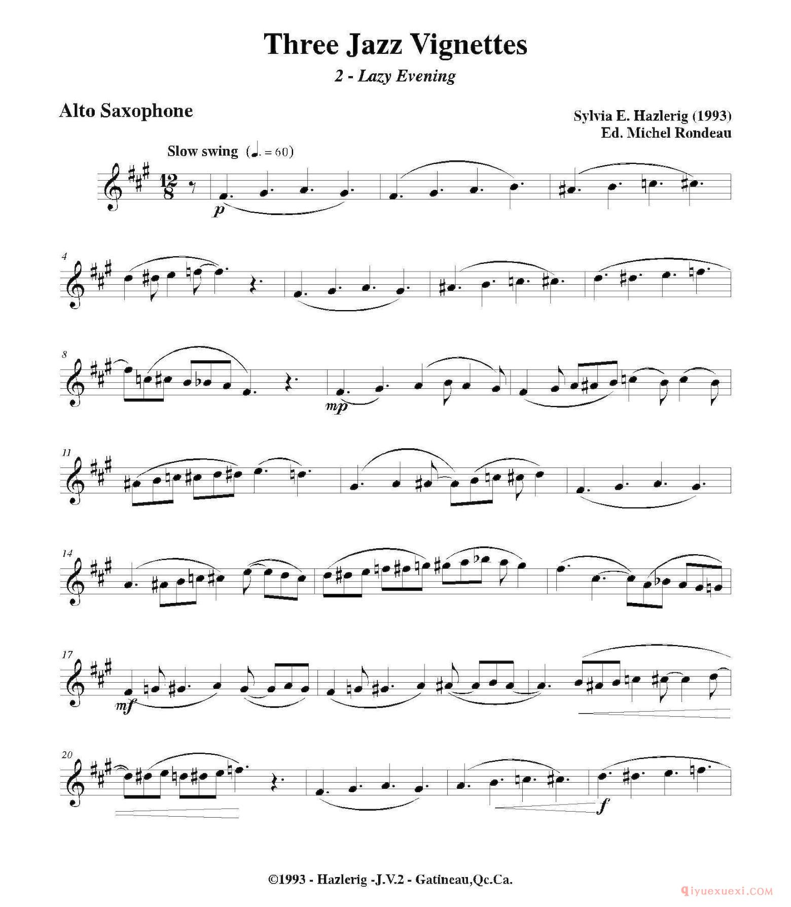 Three jazz vignettes(第二乐章)三重奏中音萨克斯分谱