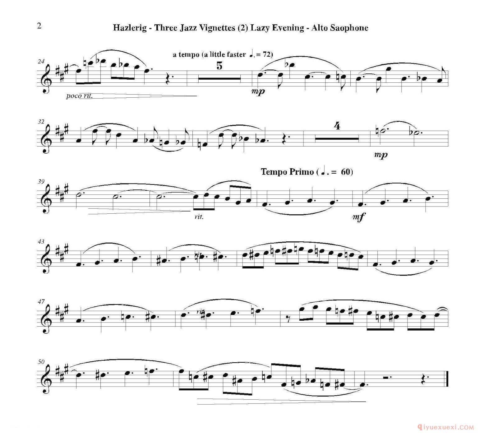Three jazz vignettes(第二乐章)三重奏中音萨克斯分谱