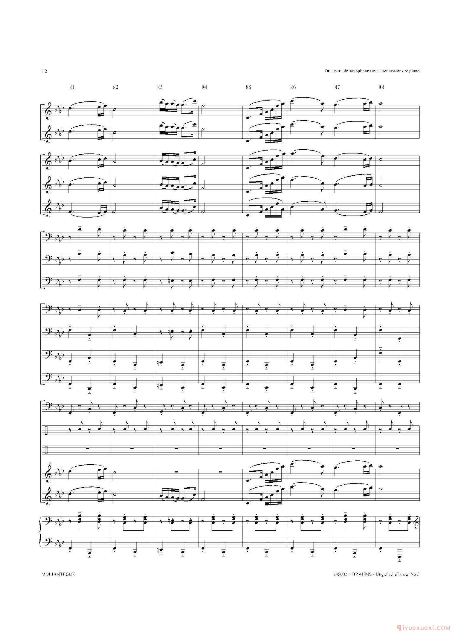 Ungarische Tnze No 5（十五重奏总谱）